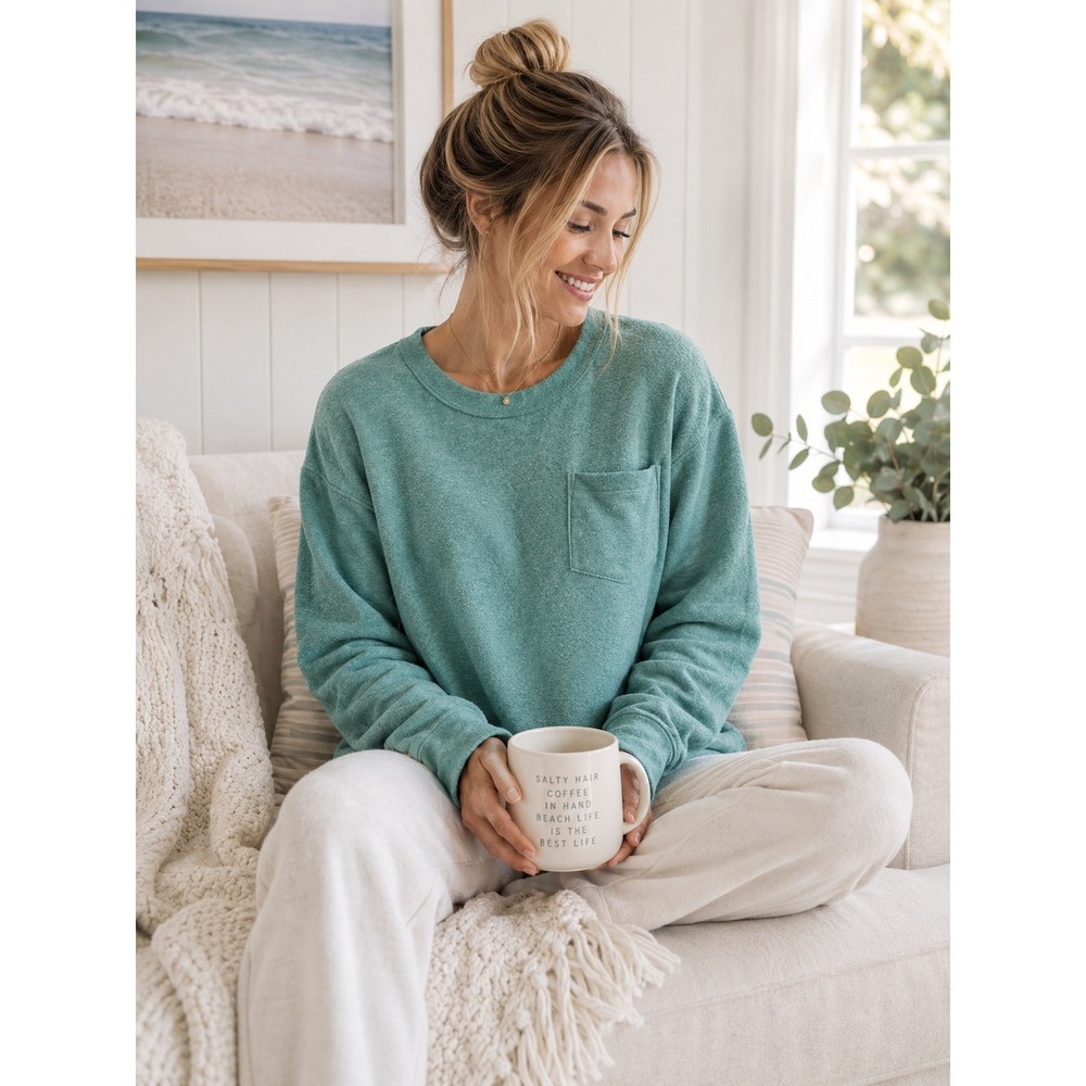 J Crew Authentic Fleece Womens M Seafoam Green Pocket Sweatshirt Pullover